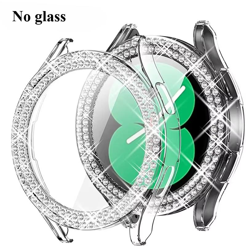 Samsung Galaxy Watch 7 6 5 4 için Pırıltılı Elmas Kılıf PC Koruyucu Kılıf 40mm 44mm Ekran Koruyucu tampon Şeffaf Kapak