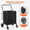 Folding Shopping Cart with Removable Waterproof Liner, 330LBS Large Capacity Jumbo Grocery Cart with Dual Basket, 360° Swivel Wheels, Dense Metal Mesh