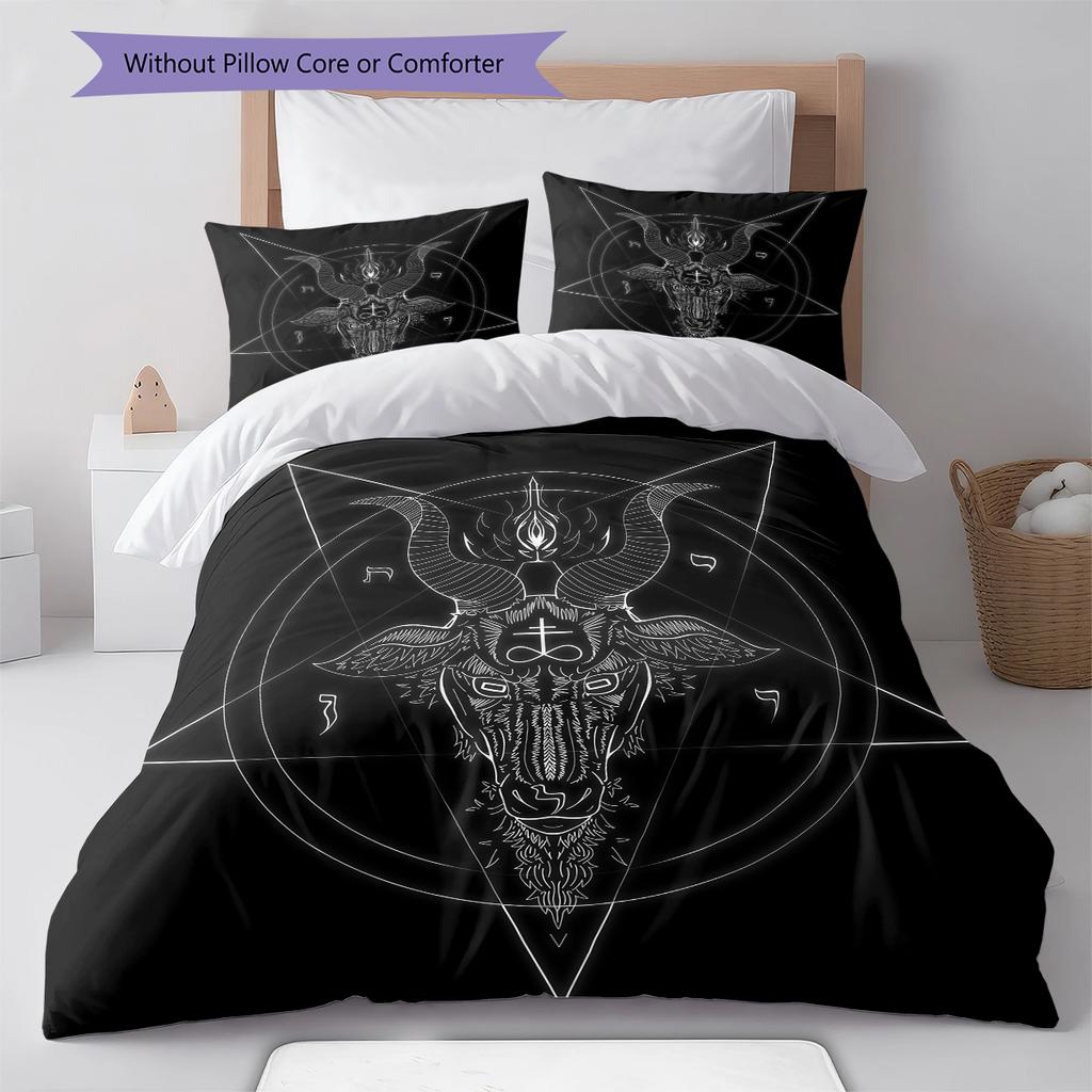 Bettwäsche mit Satansymbol-Muster, Steppbett-Set Bettbezug Kissenbezug Heim-Geburtstagsgeschenk (1 Bettbezug + 2 Kissenbezüge, ohne Füllung)