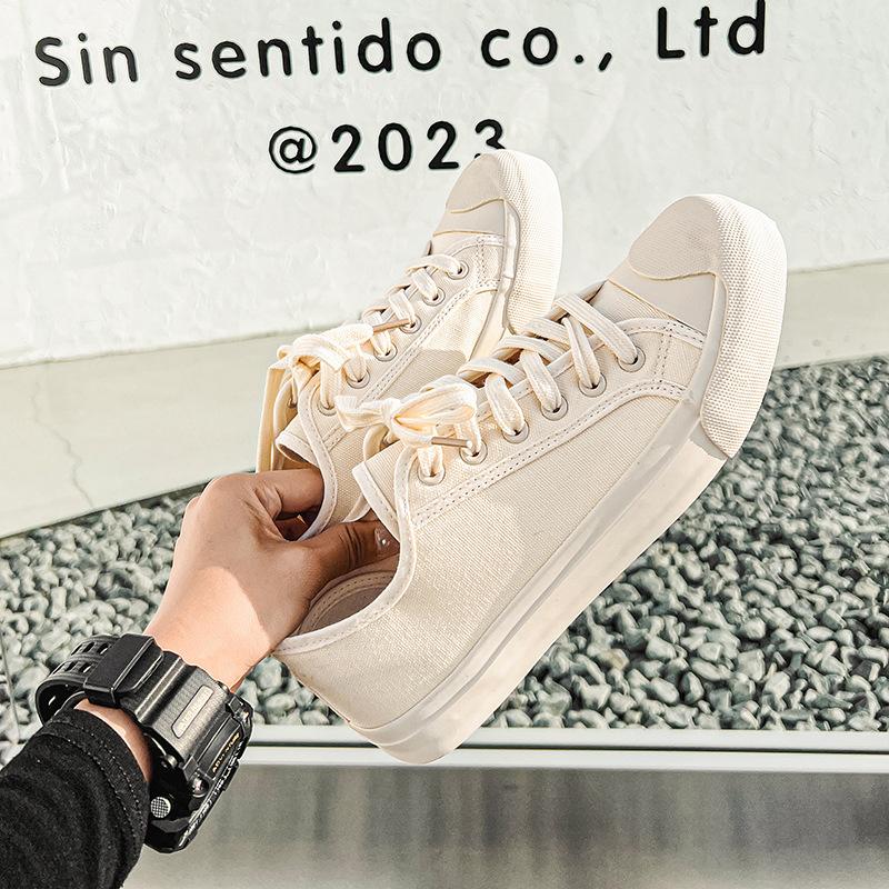 Summer Korean Version Breathable Canvas Shoes Men'S Niche Design Sense Cream White Shoes Retro Sports Couple Shoes