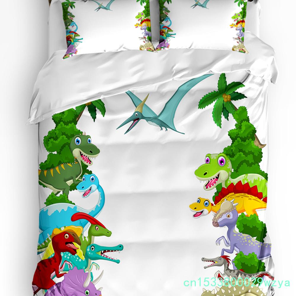 3pcs Bedding Set Cute Cartoon Dinosaur Kawaii Home Textile Duvet Cover Pillow Case Boy Kid Teen Girl Bedding Covers Set