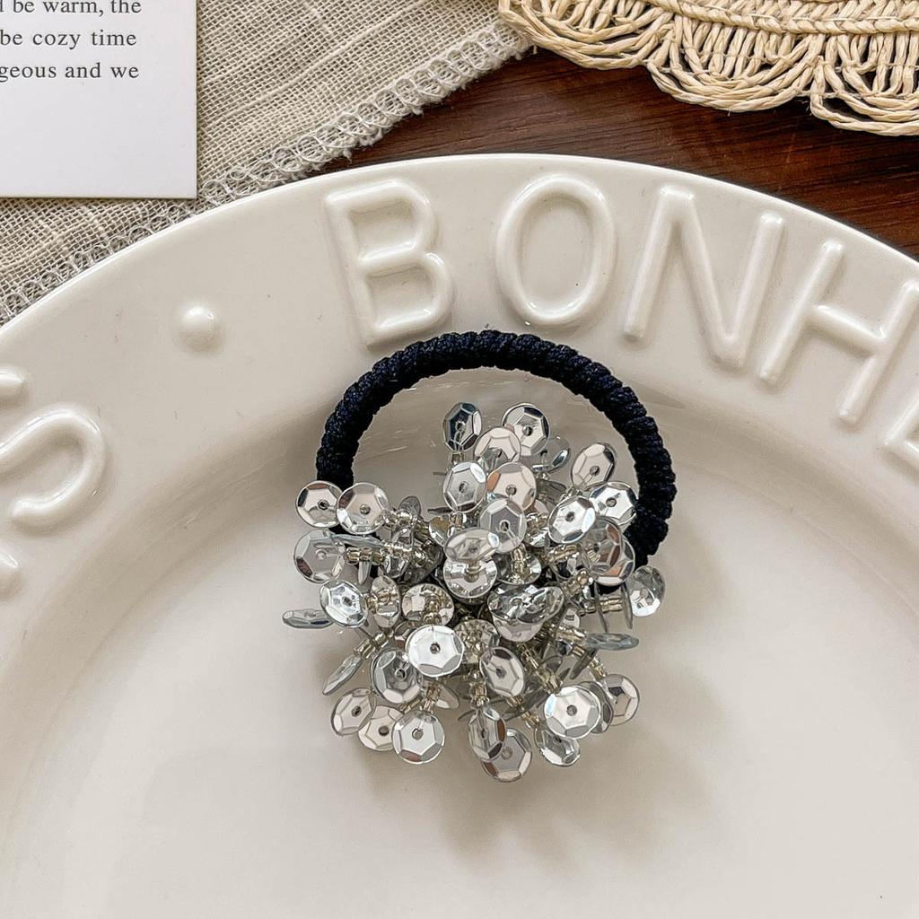Colorful Beaded Flower Hair Rope Tie Children's Elastic Hair Band Sequins Ponytail Holder Rubber Band Baby Girl Hair Accessories