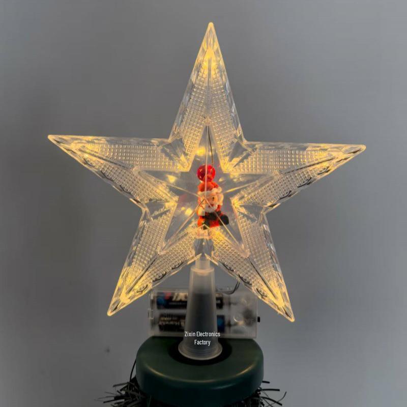 New 20cm Double-layer Five-pointed Star Snowman Tree Topper Light