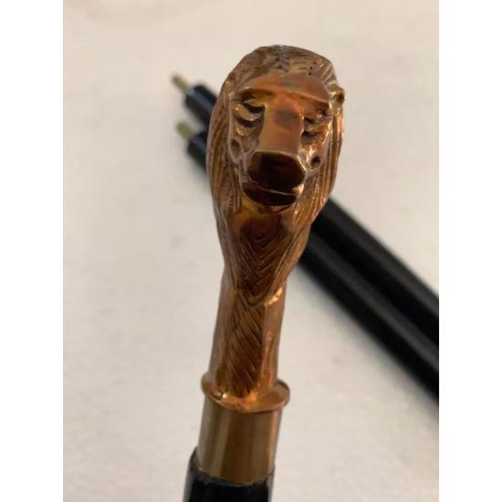 Vintage Victorian Wooden Walking Stick CaneAntique Brass Lion Head Handle Gift