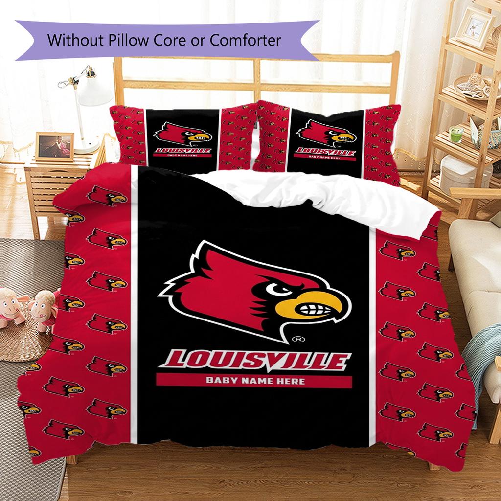 Louisville Cardinals Pattern Bedding Set Quilt Cover Pillowcase Home Decor Gift (1 * Duvet Cover + 2 * Pillowcase, Without Core)