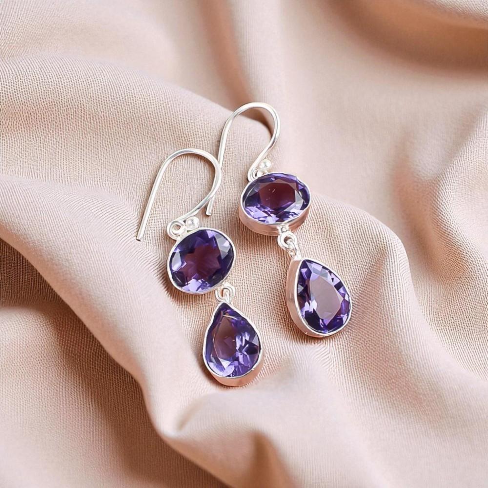 

Натуральный камень иолит, серебро 925 пробы, ювелирные изделия ручной работы, серьги-крючки 1,88 EE-73-4