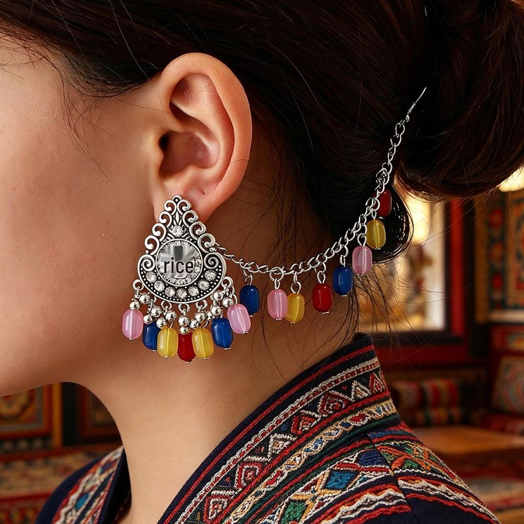 Pendiente de Borla con Cuentas de Aleación Ecológica de Colores y Conjunto de Colgante Bohemio