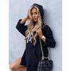 New Fall Women's Clothing Fashion Wind Street Easiest for Match Long Sleeves Pure Color Hooded Tops Split Mid Length Long Length Pocket Sweatshirt