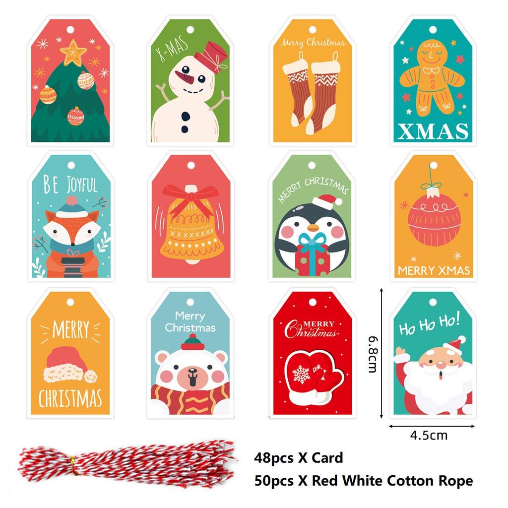 48PCS Merry Christmas Paper Tags 2025 Xmas Tree Hanging Label Navidad 2025 New Year Home Xmas Party Gifts Cards Set Decorations