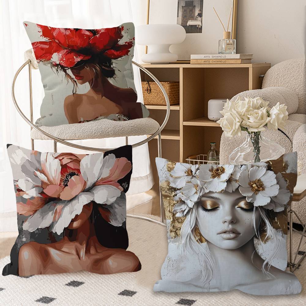 Fashion Floral Woman Portrait Lucky Dragon Pillow Cover Sofa Cushion Cover Home Room Decoration Children Gift