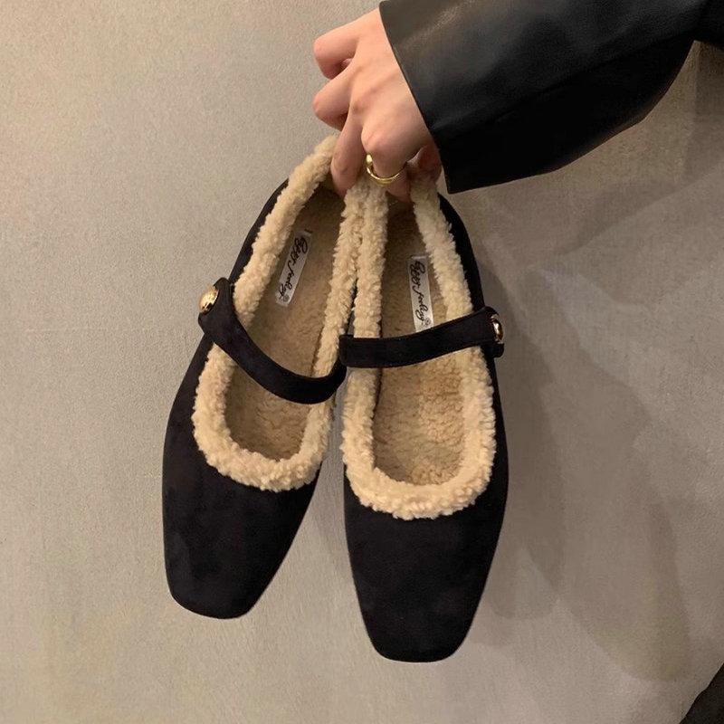 

Модные туфли-балетки для женских новых осенне-зимних туфель из французского бархата с леопардовым принтом с мелким вырезом, ретро-балетки Мэри Джейн для женщин 40 чёрный