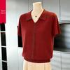 Chic Rhinestone Embellished Short-Sleeve Ice Silk Blouse for Middle-Aged Women - Plus Size Summer Lapel Top