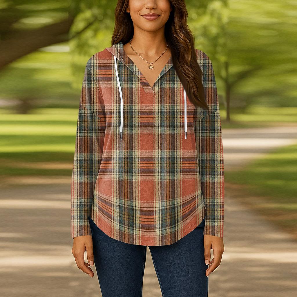 Damenmode Kapuzenpullover V-Ausschnitt Langarm Geblümter Kordelzug Lässig Locker Pullover Tops