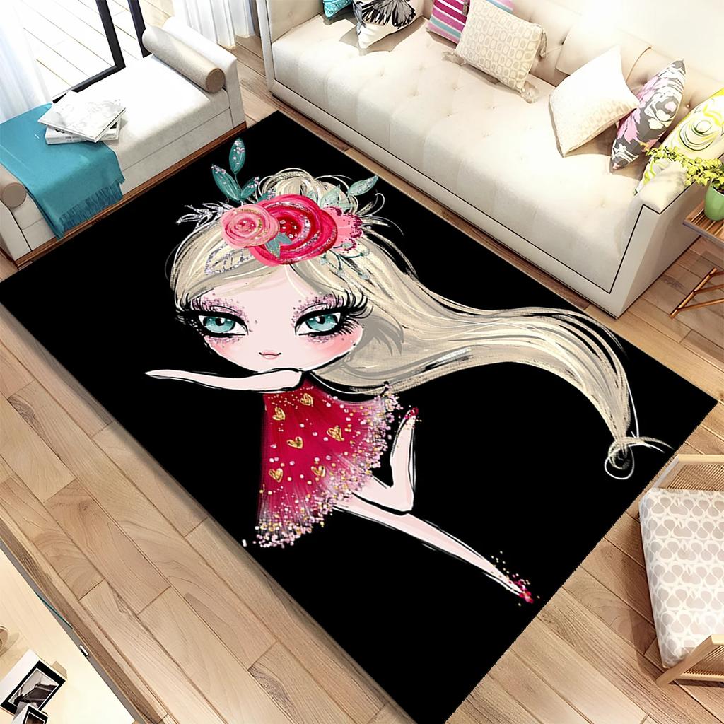 Cute Ballet Girl Ballerina Fairy Cartoon Area Rug,Carpet for Living Room Bedroom Sofa Doormat Decoration, Kid Non-slip Floor Mat