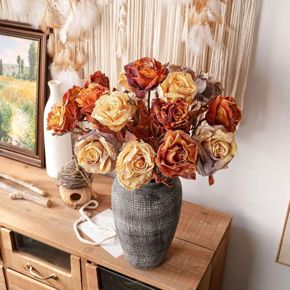 Plastic Simulation Rose Flower Retro Artificial Greenery Artificial Rose Branch Birthday Decor
