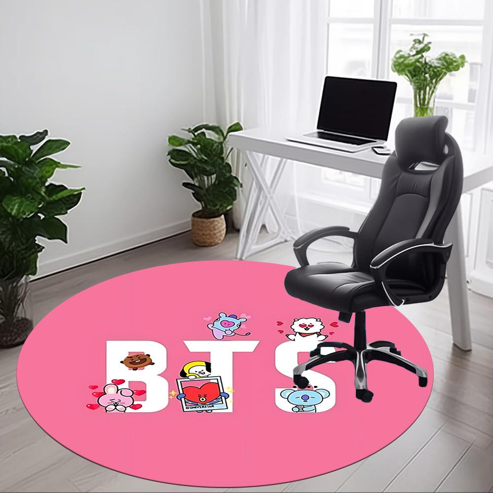 1pc BTS BT21 Merchandise Chair Carpet for Office, Indoor Non Slip Washable Polyester Fiber Carpet, Mat For Office, Machine Washable