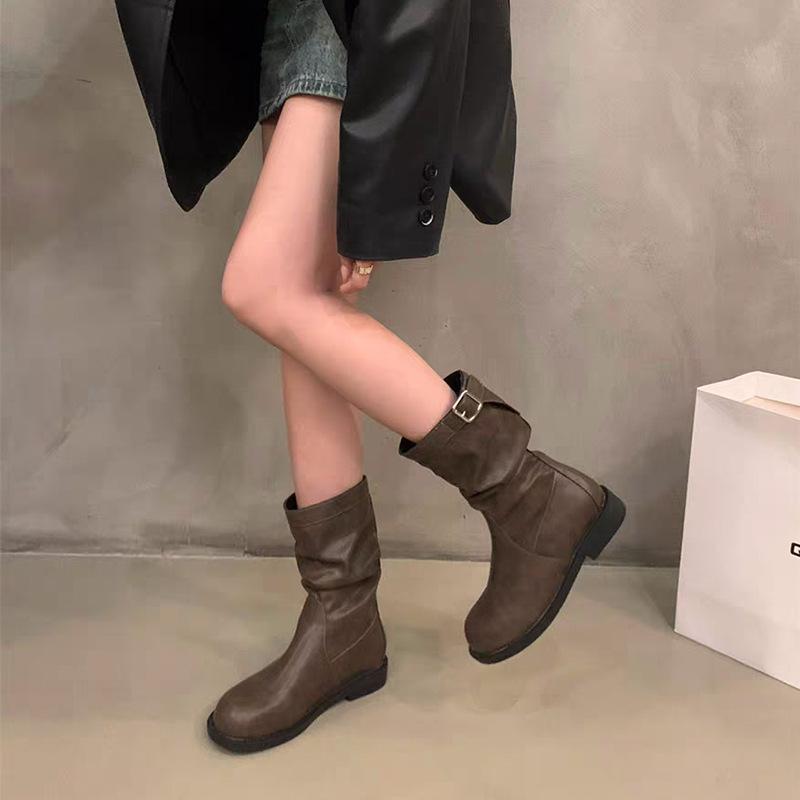 Thick heel retro medium boots knight boots women's shoes new autumn and winter single boots stacked small short boots Martin boots