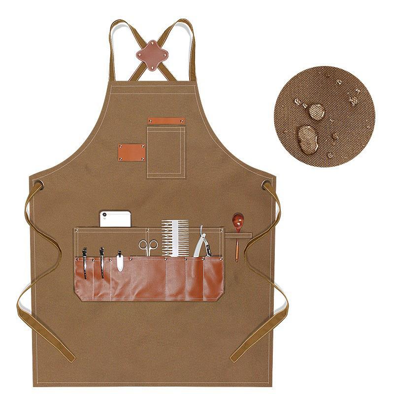 Waterproof Canvas Multi Pocket Barber Apron Men's and Women's Painting Work Clothes Anti Fouling Apron for Coffee
