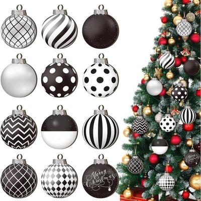 12pcs 2D Flat Black White Christmas Ball Pendant Christmas Tree Decoration Wooden Dwarf Christmas Ball Home Decor New Year Gift