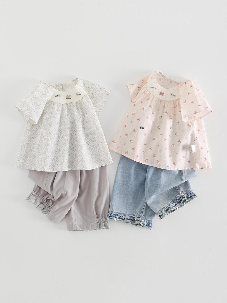 Korean Style Girls' Summer Two-Piece Set: Cute Printed T-shirt & Casual Pants for 1-Year-Olds