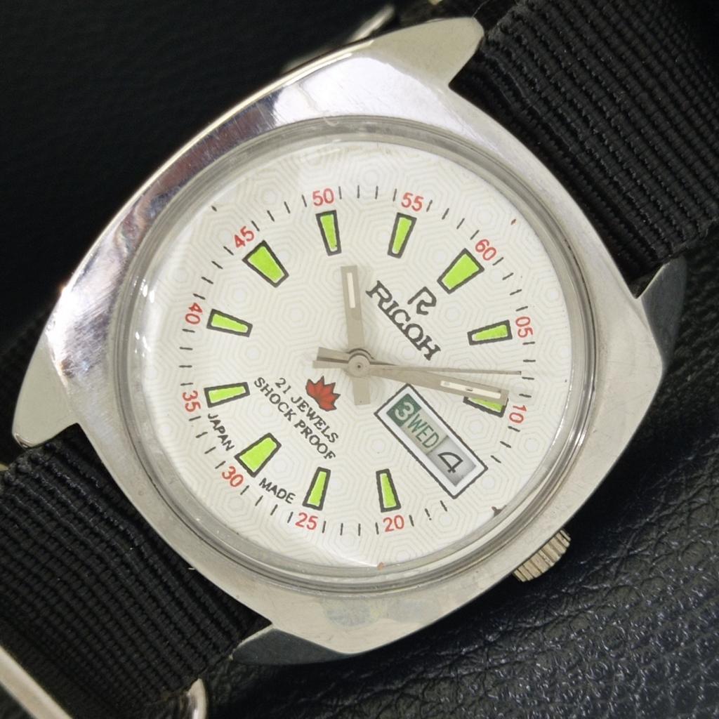 JAPAN VINTAGE RICOH R31 AUTOMATIC MENS WHITE COLOR DIAL WATCH A701929-5 R207-a701929