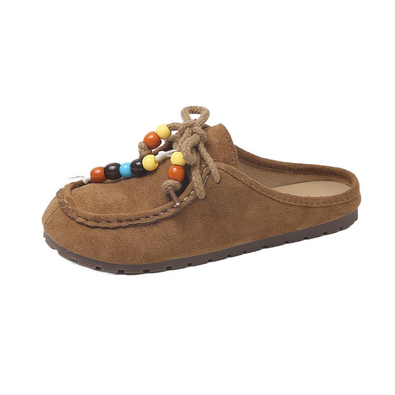 Fashion Women's 2025 New Style Fashionable Beaded One-piece Slip-on Slippers,Retro Beaded Platform Slippers