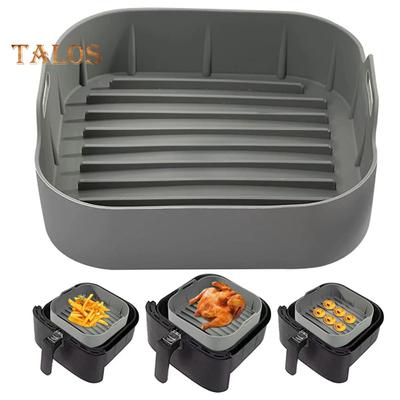 Saplı Silikon Hava Fritöz Pişirme Tepsisi Yapışmaz Yeniden Kullanılabilir Kare Hava Fritöz Astarları 4-6 QT Hava Fritöz Aksesuarları için Sepet Eşit Isıtma