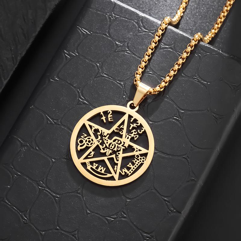 European and American Five Pointed Star Solomon Luk Kabbala Titanium Steel Pendant Stainless Steel Color Retro