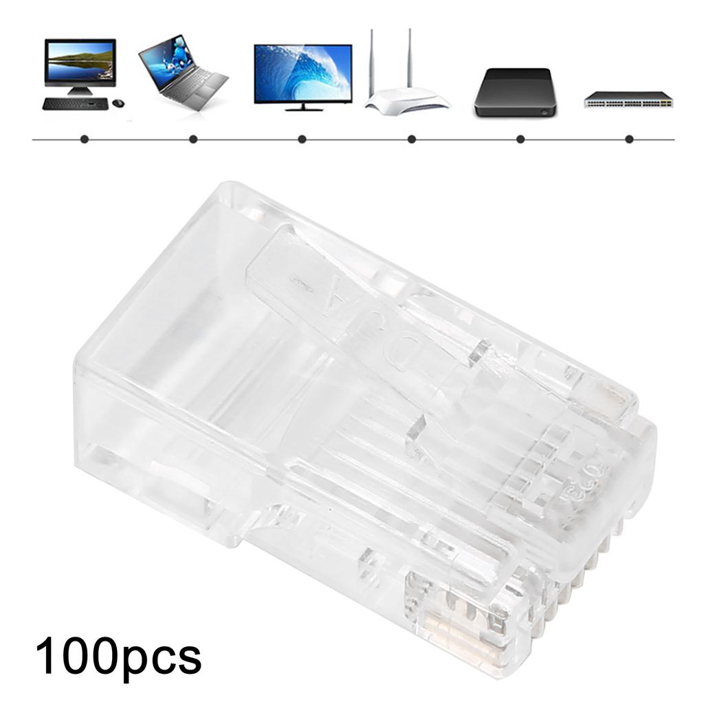 100pcs RJ45 Cat5E Modular Unshielded Gold‑Plated Networks Cable Connectors for Computers TVs 100pcs RJ45 Cat5E Modular Unshielded Gold‑Plated Networks Cable Connectors for Computers TVs