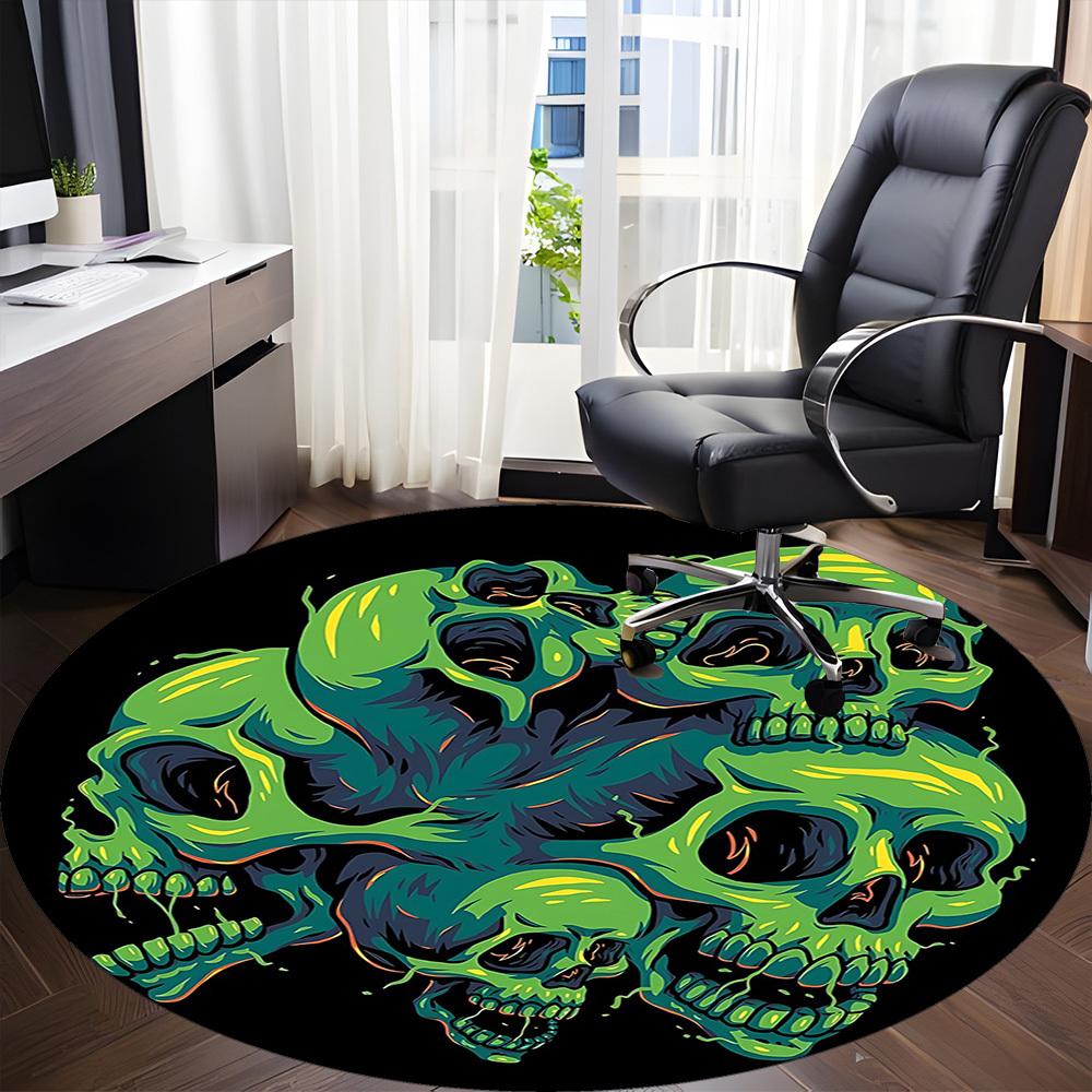 1pc Skull Heads Office Round Area Rug, Indoor Mat Suitable For Office, Under Office Chairs Bedroom Living Room Home Decor, Room Deco