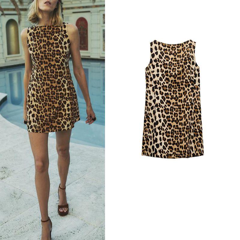 Spring New Sexy Style Sexy Silm Round Neck Sleeveless Leopard Print Print Short Dress 3201140