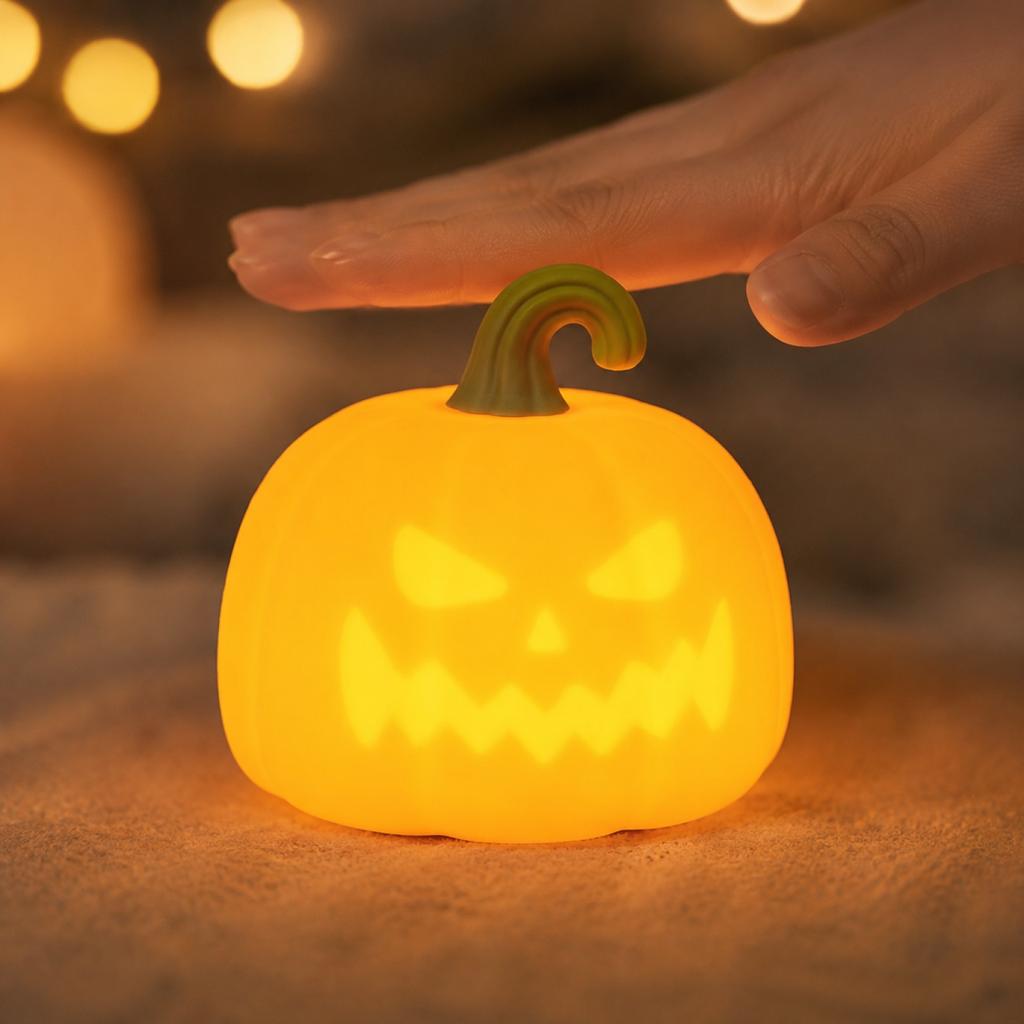 USB Rechargeable Pumpkin Night Light Tap Lamp for Kids Party Decor