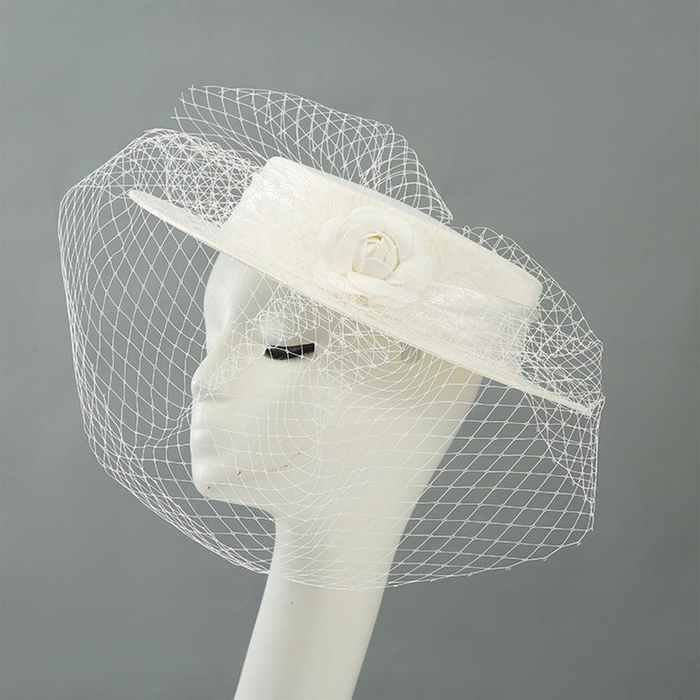 

French Black Camellia Veil Hat Vintage Net Wedding Hats Elegant British Flat Top Hats Black Velvet Flat Hat For Wedding Party белый