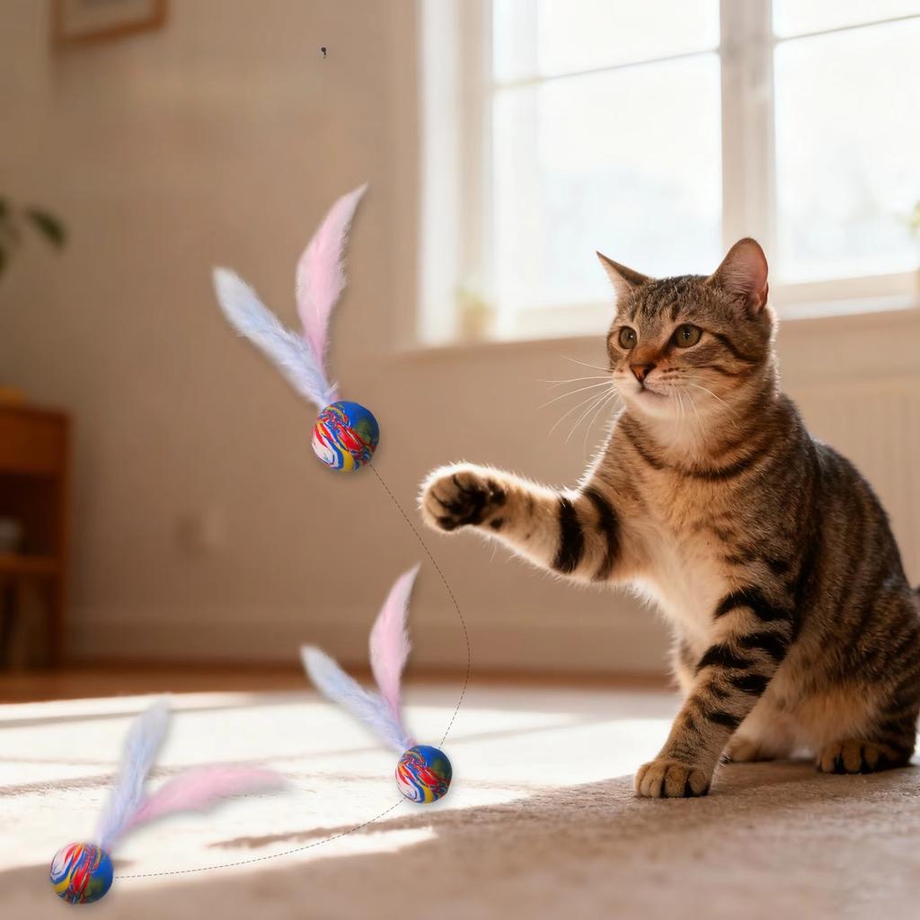Feather Elastic Ball Toy Teeth Grinding Self-Entertainment Pet Toy for Cats