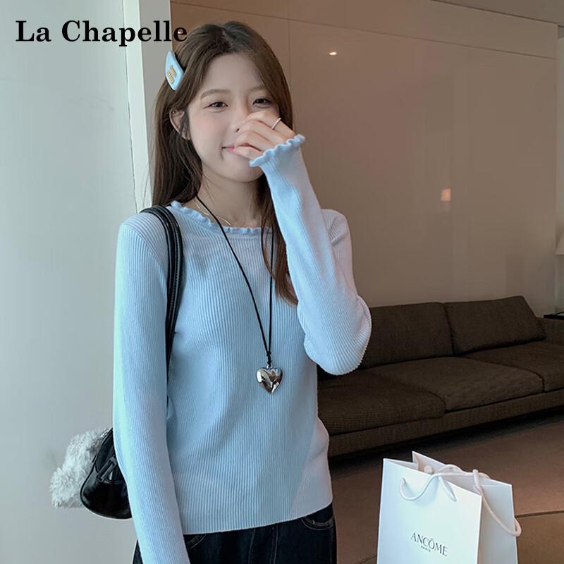 La Chapelle Rüschenbesatz Rundhals Strick Basisschicht Pullover