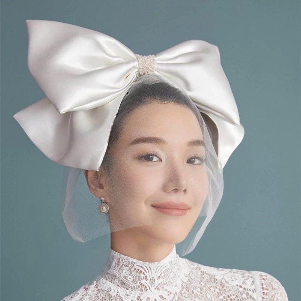

Headwear Bridal Veils Big Bow Short Veil Fashion Bow Hairpin Wedding