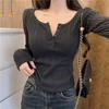 Women's American Retro Ribbed Long-Sleeve U-Neck Top - 2025 Autumn/Winter Korean Style