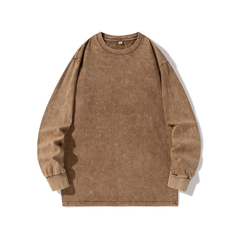 American Retro Washed Old Long-sleeved T-shirt Men's Summer Tide Brand Trendy Medium-sleeved Crew Neck Sweater