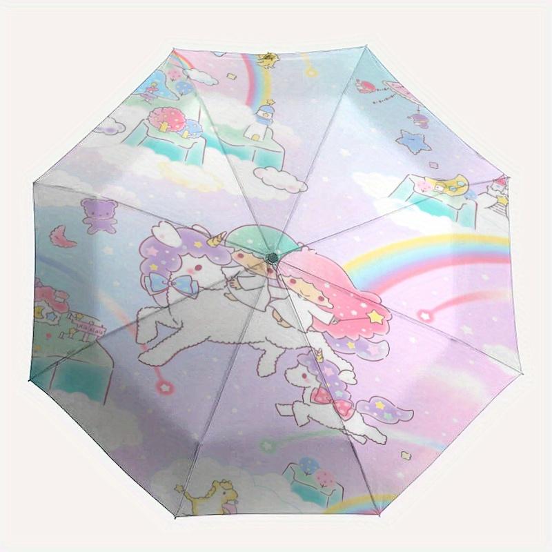 1pc Sanrio Colorful Little Twin Stars Pattern Beautiful Looking Automatic Folding Umbrella, 3 Folding, 8 Iron Frame Design, Durable and Suitable for T