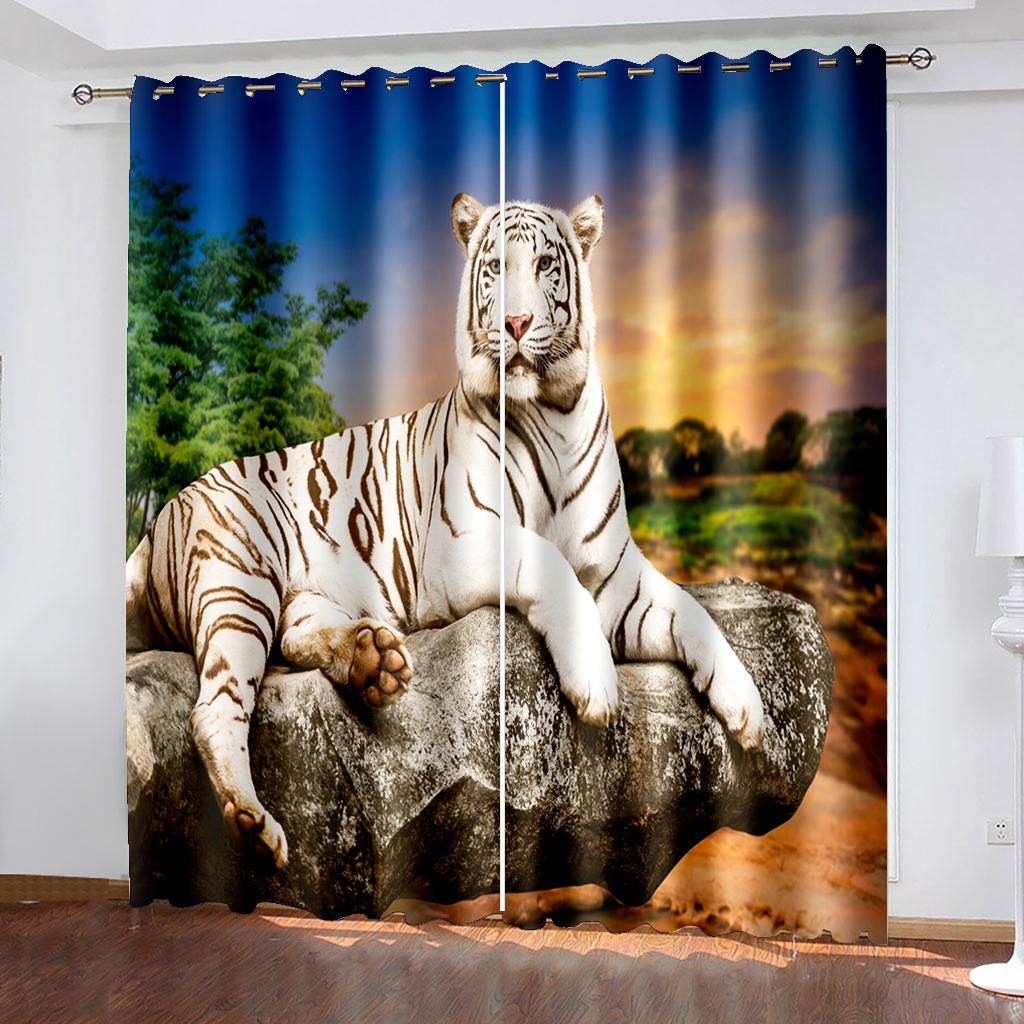 Ready-made Set Contemporary Red Rose Wild Tiger Sheer Window Curtain Panels Designed Little Ones Rest Room Living Living Space Bathroom Cooking Room