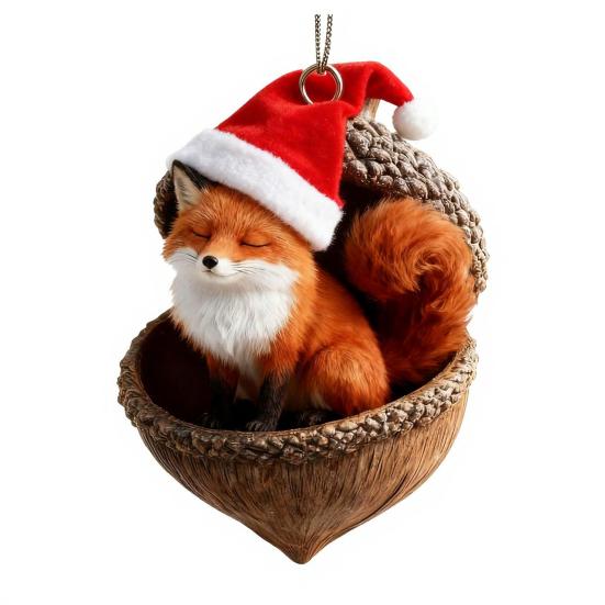 Yousheng Forest Animal Acorn Ornament 2D Acrylic Cozy Forest Christmas Ornament Woodland Creature Hanging Decoration for Xmas Tree Holiday Decor