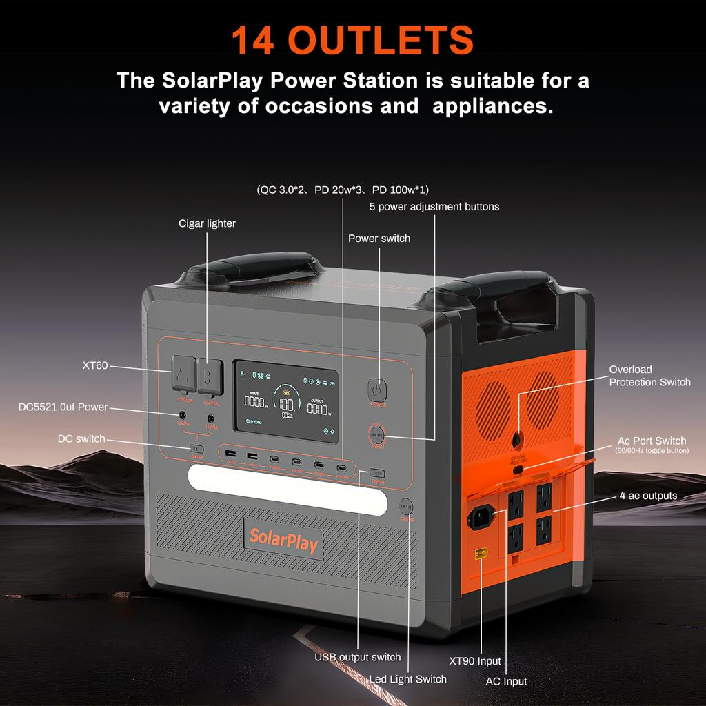 SolarPlay Warehouse Delivery LiFePO4 Battery Portable Solar Generator 2500W 2304Wh Solar Power Station for Home Emergency