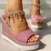 Fashion 2024 New Women Wedge Sandals Summer Bead Studded Detail Platform Sandals Buckle Strap Peep Toe Thick Bottom Casual Shoes Ladies
