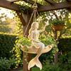 Housewarming Gift for Gardeners Fairy Ballet Dancer Mermaid Hanging Planter, Resin Decorative Flower Pot with Metal Chain, Balcony Outdoor Indoor
