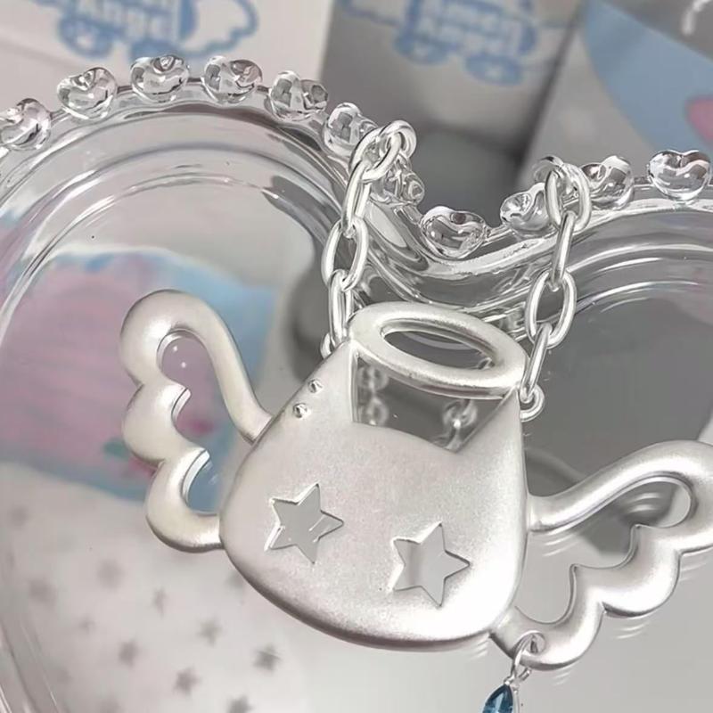 1 Piece Personality Super Big Choker Clavicle Chain Angel Cat Pendant Necklace Hip Hop Jewelry Accessories Gifts