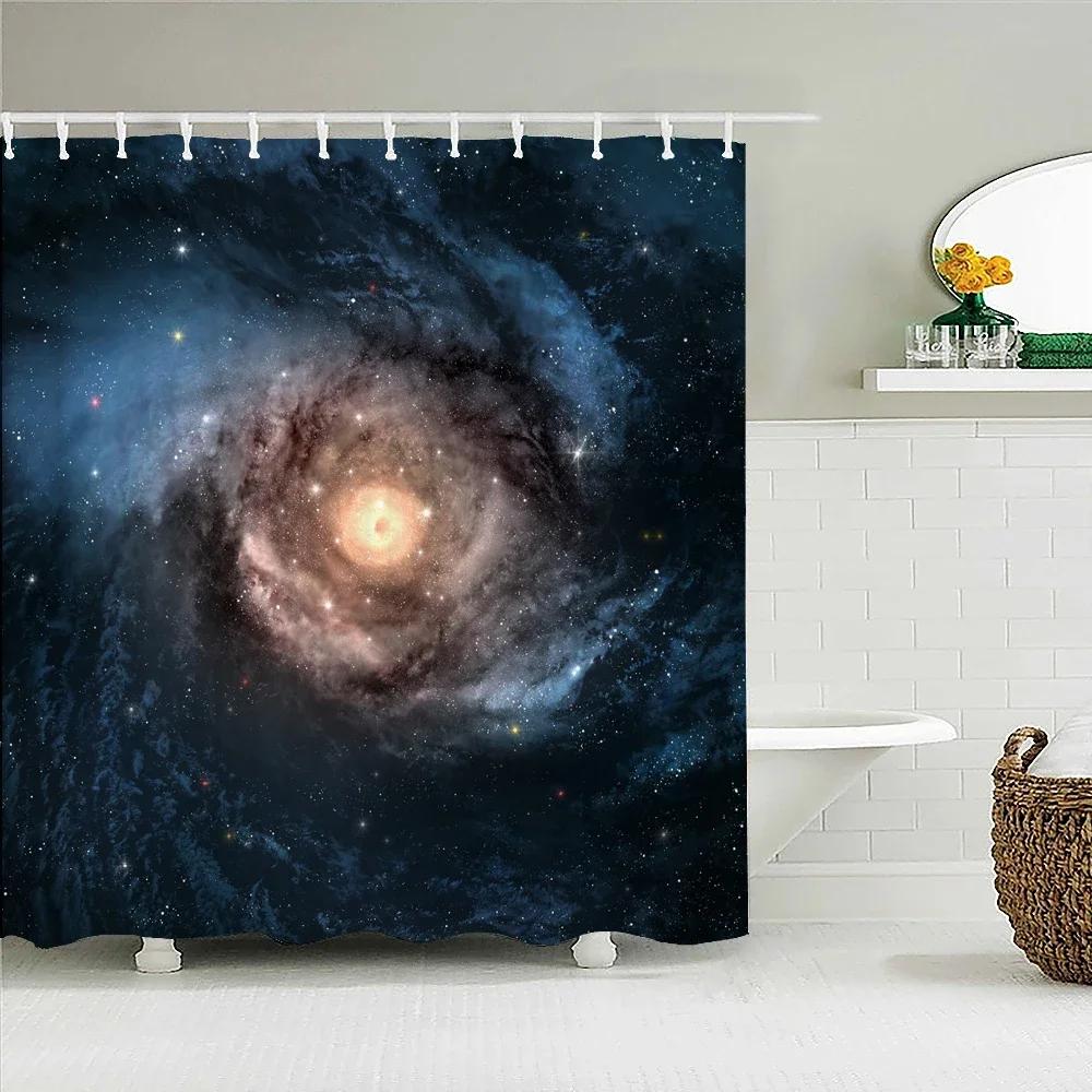 Earth Moon Starry Sky Scenery Printing Shower Curtains Bathroom Curtain Waterproof Fabric With Hooks Home Decoration Bath Screen