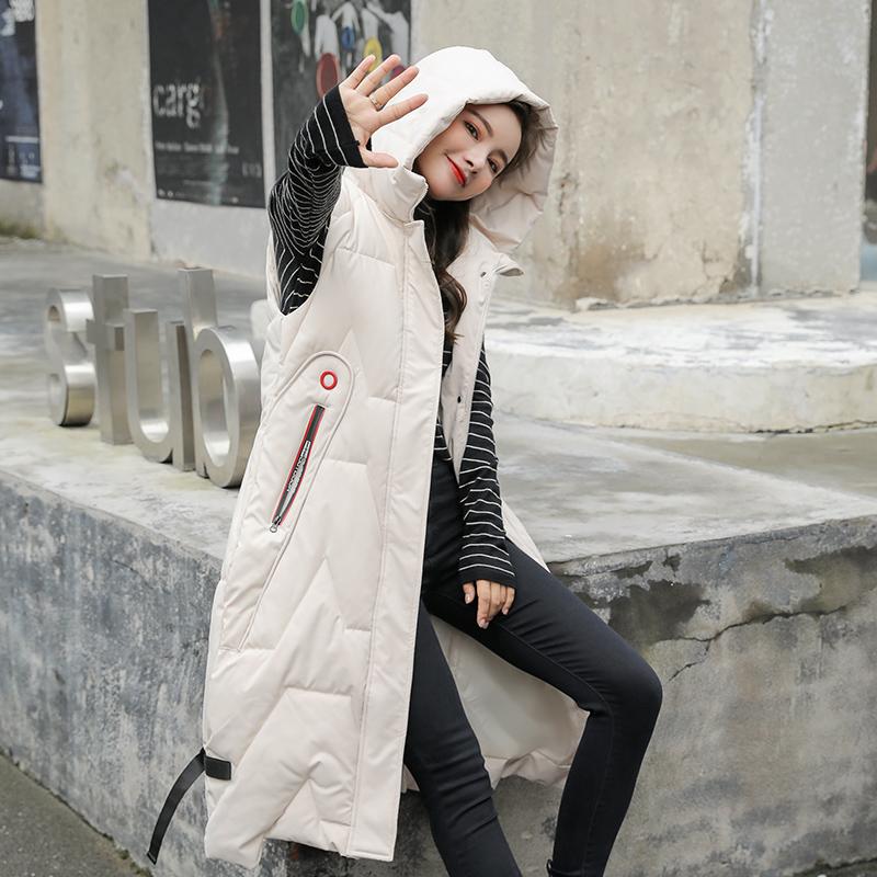 Winter Long Vest Women's Solid Hooded Pockets Zipper Padded Ladies Casual Sleeveless Jacket  Warm Quilted Vest for Female