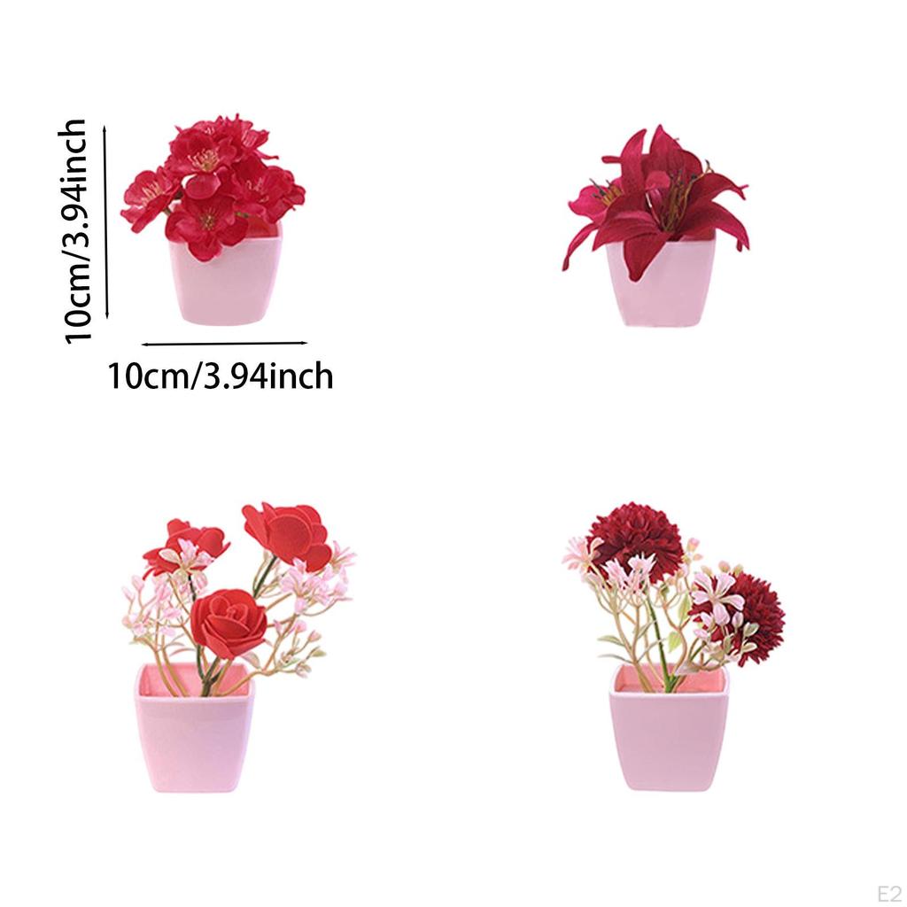 4 Pieces Artificial Flowers in Pot Fake Potted Plants Simulation Bonsai for Bathroom