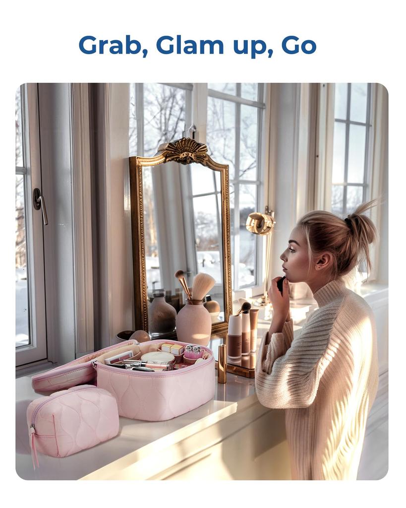 BAGSMART Makeup Large Small Cosmetic Travel Makeup Cosmetic Storage Bathroom Easy Perfect for Business Pink Pouch, Capacity, Organizer, Pouch, Pouch,