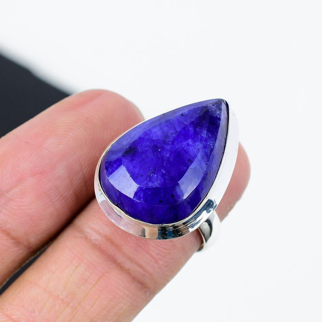 Wunderschöner verstellbarer Ring aus 925er Sterlingsilber mit blauem Saphir - Passend für US-Größen 6 bis 11 - Handgefertigter Boho-Schmuck für Damen & Herren, Geschenk für sie